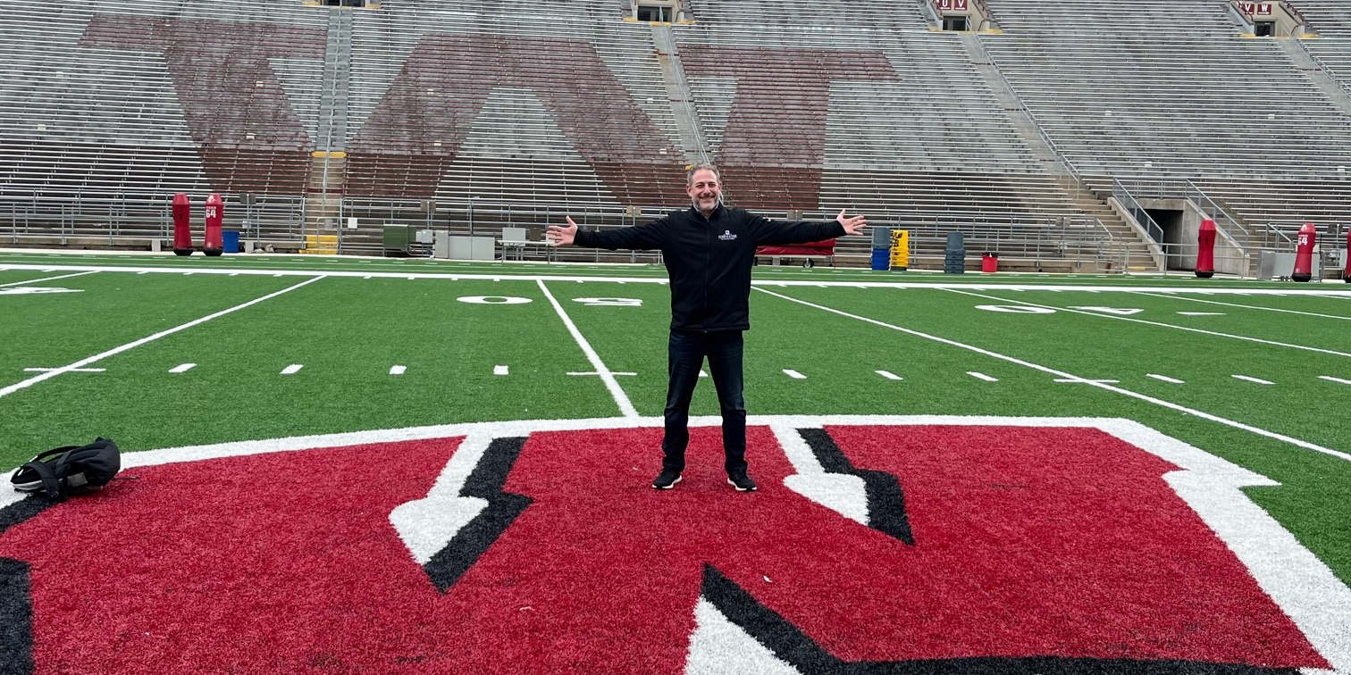 Brad Schweid’s visit to campus included a tour of Camp Randall.