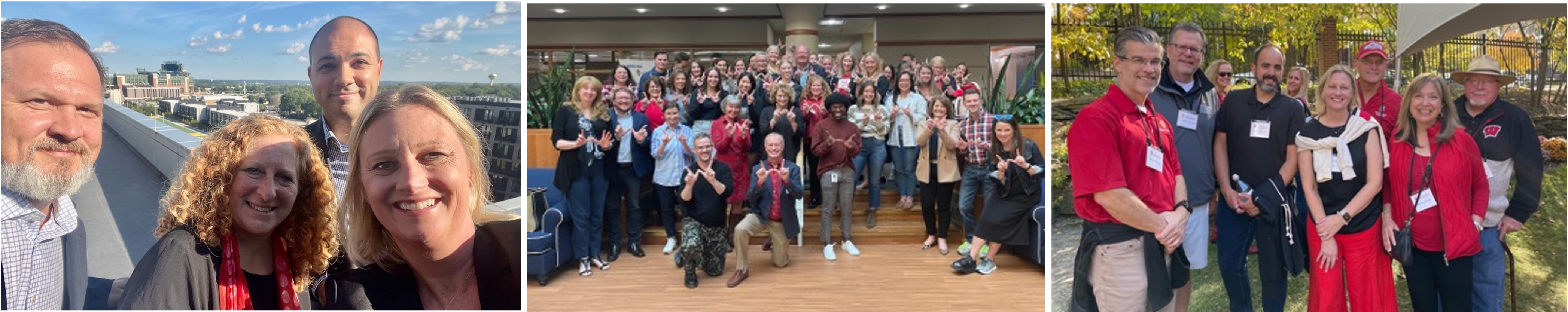 Three images from the 2022 visits between Chancellor Mnookin, OBE staff and UW–Madison industry partners.