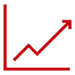 Red illustrated icon depicting a trend line that is going up on a graph.