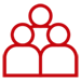 Red illustrated icon depicting people gathered together.