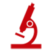Red line drawing of a microscope