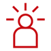 Illustrated red icon depicts the outline of a person representing excitement, elation and good ideas.