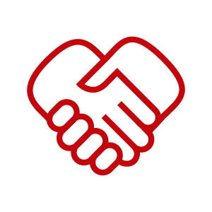 Red icon of a handshake