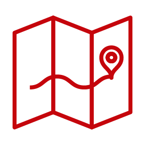 Red icon of a map