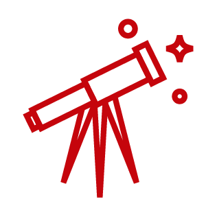 Red icon of a telescope