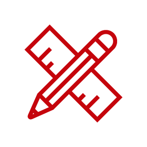 Red icon of a pencil and ruler.