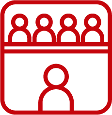 Lecture hall red illustrated icon.