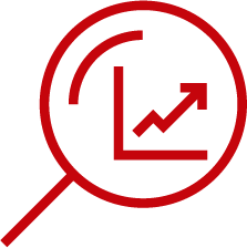 Magnifying glass with a graph, illustrated icon.