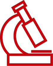 Red microscope illustrated icon.